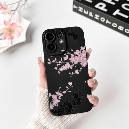 NITITOP Compatible for iPhone 17 Case Cute Aesthetic Cherry Blossom Pattern Design for Women Girls Soft TPU Shockproof Full Camera Protective Phone Cover - Black Pink by NITITOP - Image 4