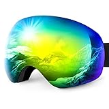 Karvipark Skibrille, Ski Snowboard Brille Brillenträger Schibrille Verspiegelt, Doppel-Objektiv OTG UV-Schutz Anti Fog Snowboardbrille Damen Herren Kinder für Skifahren Snowboard (Orange VLT13%)