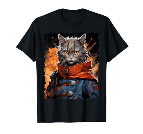Gato samurai en uniforme pintura retrato gato samurái Camiseta