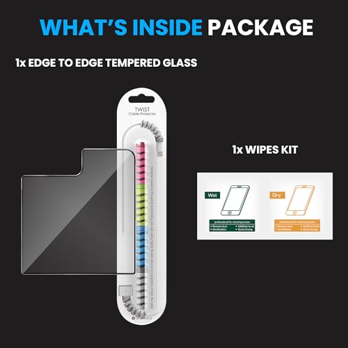 Image of FIRST MART Tempered Glass for Samsung Galaxy Z Flip 7, 9H 0.3 mm Full-Glue Screen Protector with Cable Protector, 3D Edge-to-Edge, HD Clear, Case-Friendly, Black, Pack of 1