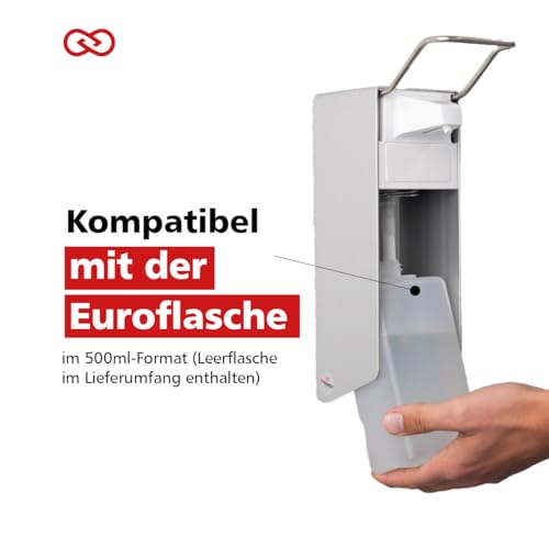 Ophardt Original Eurospender ingo-man® Classic mit Bedienhebel, 500 ml, Seifenspender und Desinfektionsmittelspender für Wandbefestigung aus Aluminium inklusive PET-Leerflasche, Made in Europe