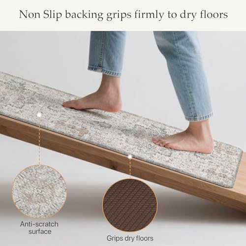 GENIMO Kitchen Mats for Floor 2PCs, Washable Anti Fatigue Mat for Cushioned, 17.3"x47"+17.3"x30", Waterproof Kitchen Rugs, Non Slip Comfort Standing Mat Rug for Home, Sink, Laundry, LightTaupeBrown by GENIMO - Used condition - Image 4