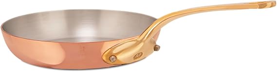 Mauviel M'Heritage 200 B 2mm Polished Copper & Stainless Steel Frying Pan With Brass Handles, 7.9-in, Made In France