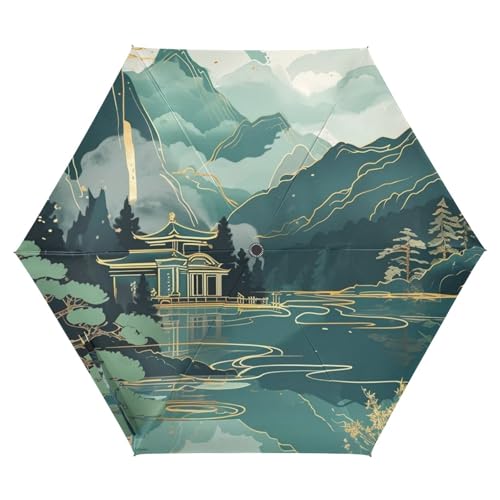 Amooorous Pavilions and Mountains and Rivers UV50+ large umbrella for travel and golf with patterned case for rain heavy duty auto open sombrillas de lluvia