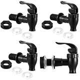 Honoson 4 Sets BPA-Free Replacement Faucet, Reusable Spigot Spout Lever Pour Dispenser for Valve Crock Tap for Outdoor Watering Rain Barrel Spigot Garden Irrigation (Black)