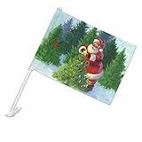 GRAPHICS & MORE Christmas Holiday Santa Claus Trees Car Truck Flag with Window Clip On Pole Holder