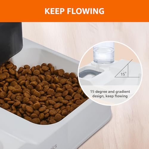 Image of Amazon Basics 2-in-1 Automatic Gravity Food Feeder and Water Dispenser | Polypropylene Material | 3 L Food Dispenser | 1 L Water Dispenser | for Dogs, Cats, Puppies & Kittens | White