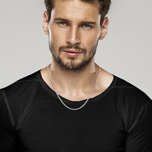 Miabella Italian 925 Sterling Silver, 18K Gold Plated 3mm Diamond-Cut Figaro Link Chain Necklace for Women Men, Made in Italy4