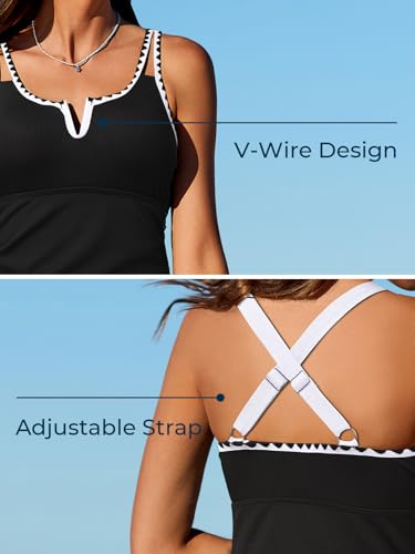 Image of Summer Mae Tankini Swimsuits for Women 2026 Bathing Suits Top Ruched Two Piece Tummy Control V-Wire Modest Swim Suits | Modest Bathing Suit, Flattering Swim Suit, Swimsuit with Adjustable Strap, Tankini with Shorts, Boy Shorts with Sporty Pocket