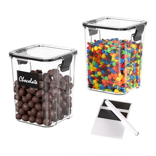 CHANCETSUI Small Airtight Food Storage Containers with Lids: Kitchen Pantry Organization for Dry Baking Ingredients BPA Free Clear Plastic 2-Piece Canister Set, 1.1 qt /1 L