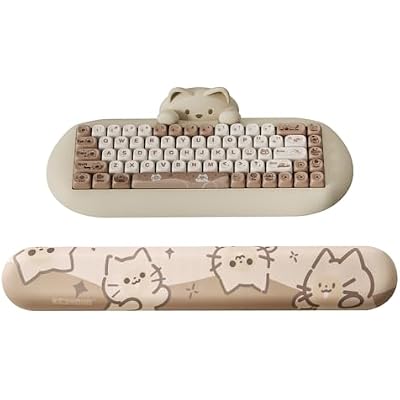 YUNZII Keyboard Wrist Support, Ergonomic Mouse Support for Typing Pain Relief, Slip Resistant PU Base, Cute Wrist Rest for Office Gaming Computer Cat