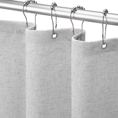 XOGUIBO Linen Shower Curtain Grey, Fabric Boho Farmhouse Shower Curtains for Bathroom Cotton Natural Cloth Liner Set 72