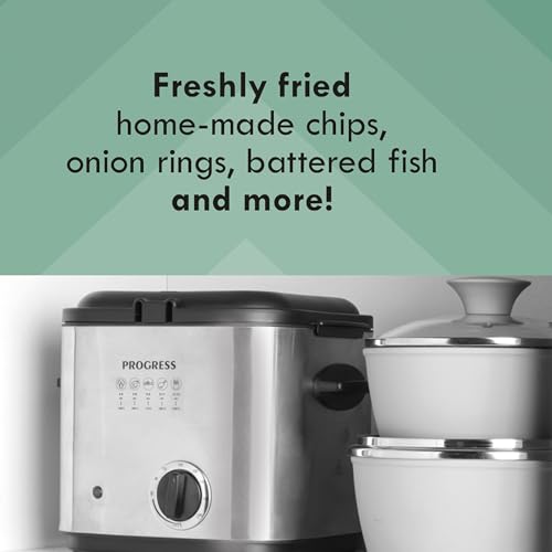 Progress EK5925P 1.5L Deep Fat Fryer – Removable Frying Basket with Detachable Handle, Adjustable Temperature Control, Non-Stick Cooking Bowl, Non-Slip Feet, Viewing Window, Compact Design, 840W