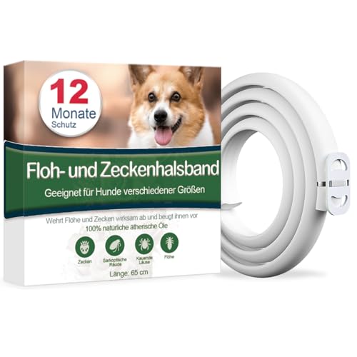 Zeckenhalsband für Hunde Flohhalsband für Hunde Verstellbar und Wasserdicht Sicher und Natürlich 65 cm Length 24 Monate Schutz für Kleine Mittelgroße und Große Hunde