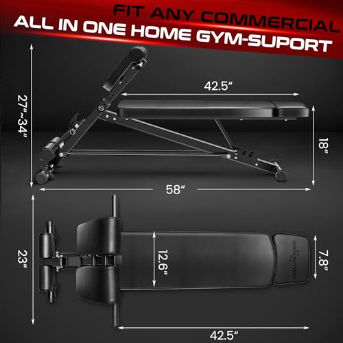 image for BODY RHYTHM Adjustable Weight Bench, Foldable Roman Chair for Full Bod