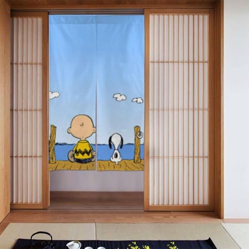 のれん 暖簾 スヌーピー かわいい 漫画 遮光 カーテン ロング おしゃれ 和風 目隠し 湯のれん 間仕切り リビング 玄関 キッチン 日除け 洗える 86cm×143cm 人気 アニメ