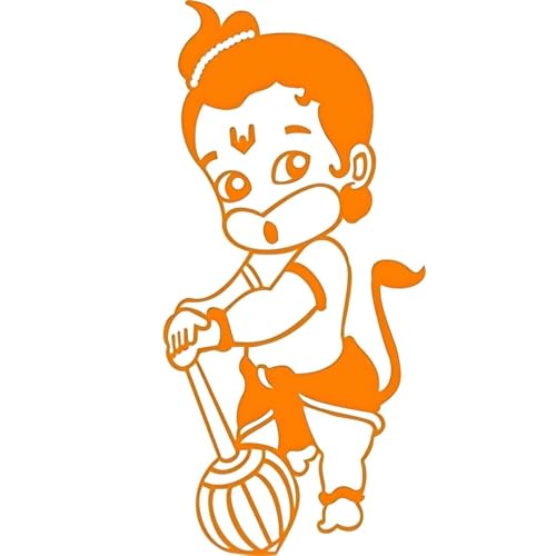 Image of KREEPO Pack of 2 Lord Hanuman Religious Self-Adhesive Vinyl Car Decal Sticker for Exterior Use| Dashboard| Windshield (Orange)