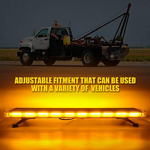 Xprite 47 Inch Cob Led Amber Rooftop Emergency Strobe Lights Bar W/Adjustable Mounting Brackets Hazard Warning Flashing Lightbar For Construction Vehicles, Snowplow, Tow, Trucks, Crane, Traffic Cars #TOP4