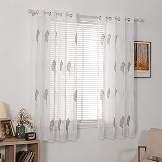 MIULEE Zasłona do salonu, zasłony z motywem drzewa, zasłony z oczkami, do salonu, 2 x 140 x 160 cm, szara + biała
