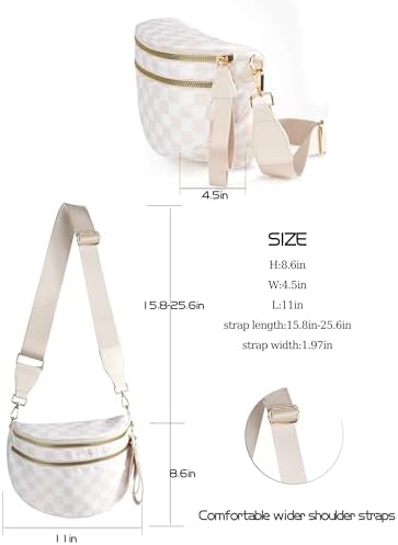 FEIBOON Spacious Checkered Nylon Crossbody Bag Bum Bag Handbags Wallets for Women (beige checkered) - 4