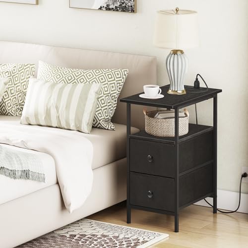 HOOBRO End Table with Charging Station, Set of 2 Narrow Side Tables, Nightstand with 2 Non-Woven Drawers, Slim Sofa Table, for Small Spaces, Living Room, Bedroom, Black BB486UBZP201 by HOOBRO - Image 7