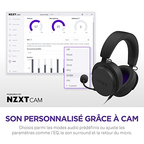 NZXT Relay - Casque PC Gaming Filaire - AP-WCB40-B2 - Noir - Certifié Hi-Res Audio - Son Surround DTS Headphone:X - Léger & Confortable - Micro Amovible - Compatible Logiciel CAM