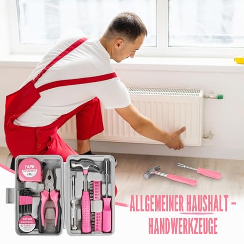 XTDMJ 12-teiliges rosa Werkzeugset, Haushalts-DIY-Werkzeugset, kleines Werkzeugset, Starter-Basic-Damen-DIY-Werkzeuge für Zuhause und Büro