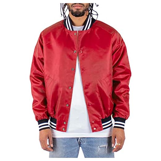 Shaka Wear Men’s Bomber Jacket – Classic Padded Relaxed Fit Water Resistant College Baseball Varsity Coat VBJ10 Red 1XL