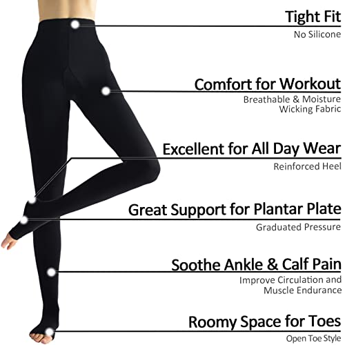 Medical Compression Tights For Women & Men, Open Toe Thigh High Pantyhose, 20-30Mmhg Graduated Support For Varicose Veins, Edema, Flight, Black, Large (Beister) #TOP4