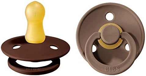 BIBS Colour Soother 2-Pack, BPA Free Dummy Pacifier, Round Nipple. Natural Rubber Latex, Size 2 (6-18 Months), Mocha/Dark Oak