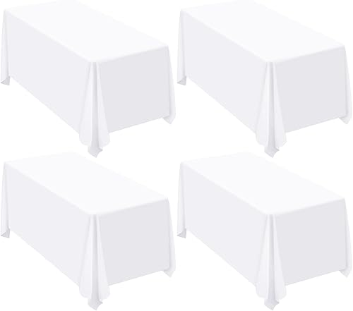 Miniatura 15 de Paquete de 4 manteles redondos de poliéster blanco de 108 pulgadas, mantel circular resistente a las manchas y a las arrugas, lavable, para bodas