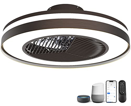 JHHF Ceiling Fan with Lights Remote Control,Dimmable Fan Lighting, 20'' Enclosed Bladeless Fan, Semi Flush Mount,2.4GHz Wi-Fi Bluetooth & App Controlled Works with Alexa and Google Assistant (Brown) JHHF Ceiling Fan with Lights Remote Control,Dimmable Fan Lighting, 20'' Enclosed Bladeless Fan, Semi Flush Mount,2.4GHz Wi-Fi Bluetooth & App Controlled Works with Alexa and Google Assistant (Brown)