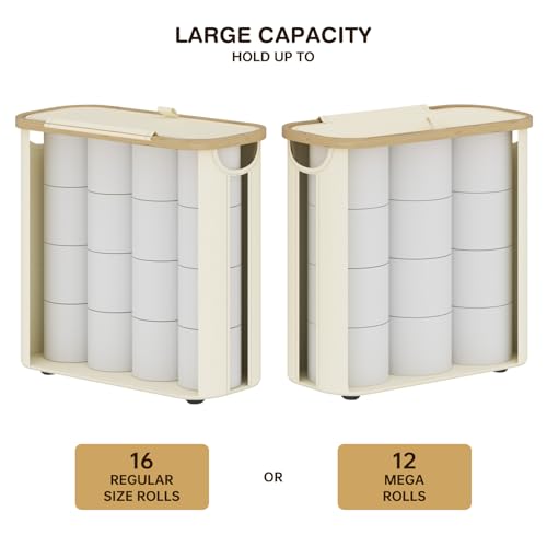 Toilet Paper Storage Basket with Lid and Handle, Foldable Toilet Paper Basket Organizer for Bathroom, Large Capacity Toilet Paper Holder with Storage for 12 Mega or 16 Regular Rolls, Beige image 3