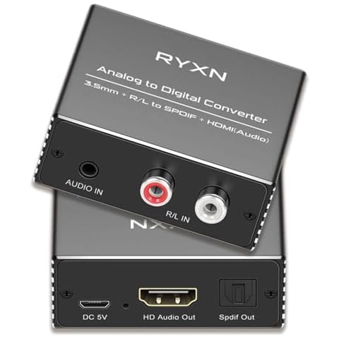 Analog to Digital Audio Converter, RCA & 3.5mm to Optical & HDMI Audio Converter, R/L & 3.5mm to Spdif Toslink & HDMI Audio Out, for Home KTV TV DVD PC Soundbar Speaker Cover
