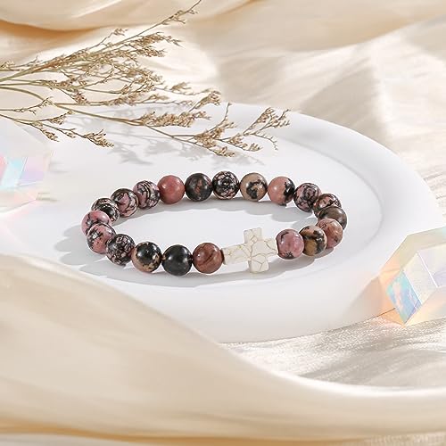 Image of QWNHONEY Cross Bracelet for Women Christian Gifts Colorful Imperial Stone Catholic Religious Jewelry Mothers Day Birthday Christmas Gifts for Women Mother Daughter Sister Girlfriend Grandma Wife