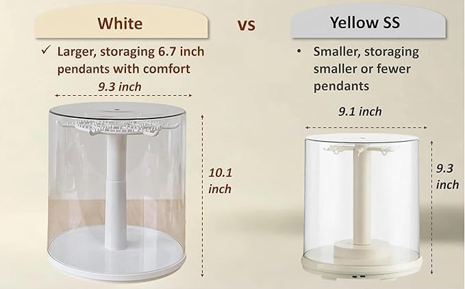 rotating clear display case for large pendants, display stand for collectibles, storage box show case with hooks, dust and moisture proof, all-round display, figurines (white)