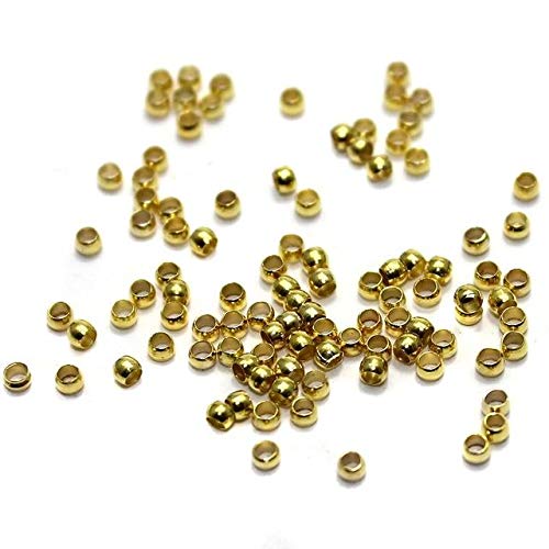 Beadsnfashion Brass Crimp Beads Gold Raw Materials for Bracelet Making, Beads for Jewellery Making, Bag Decoration, Embroidery, Muthyalu Craft etc, Pack of 720 Pcs, Size 2 mm