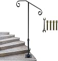 Yahpetes Handrail 38.8"X20.5" Wrought Iron Handrail Black Handrail Railing 1-2 Steps Single Post Railing Kit with Base Plate for Outdoor/Indoor