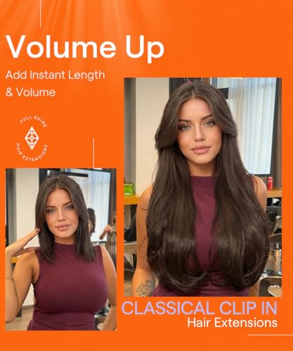 Image of Full Shine Clip in Extensions Mocha Brown | Real Hair Extensions Clip in Human Hair, for Thinning Hair, for Sports, 16 Inch 7 Pcs 120g