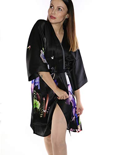 Prettystern-Femme-Robe-Peignoir-Chemise-de-Nuit-en-Soie-Kimono-Longueur-du-Genou