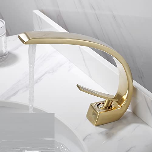 Lavabo bajo encimera Creativo, Todo Cobre, Agua fría y Caliente nórdica, un Solo Orificio, baño Negro, Lavabo, Grifo artístico para Lavabo, Arena Lang (Oro Cepillado)