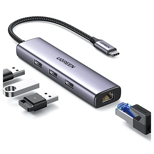 UGREEN Hub USB C a Ethernet 4 en 1 1000 Mbps Adaptador Tipo C Thunderbolt 3 a Gigabit RJ45 Multipuertos Hub Compatible con MacBook Pro 13/14/16 Air, iMac, iPad, DELL XPS, Xiami Mi12 y Galaxy S22 S21