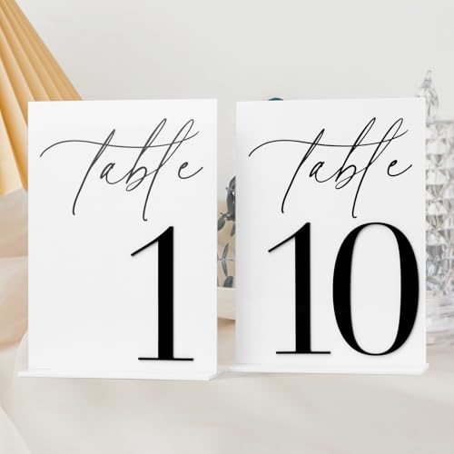 Acrylic Wedding Table Numbers 1-10 with Stands, 5"x7" White Acrylic