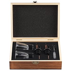 Shot Glasses Gift Set, Espresso Glasses with Liquor Pourers, 2 Heavy Base Shot Glasses in Wooden Box for Christmas/Birthday Occasions, Present for Drink/Spirit/Espresso/Coffee lover