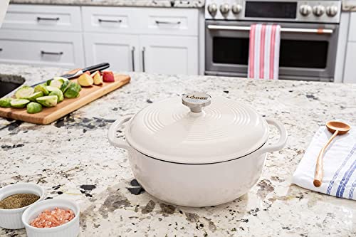Lodge 7.5 Quart Enameled Cast Iron Dutch Oven With Lid – Dual Handles – Oven Safe Up To 500° F Or On Stovetop - Use To Marinate, Cook, Bake, Refrigerate And Serve – Oyster White #TOP1