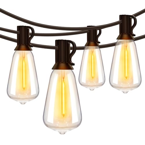 Ollny Outdoor String Lights 50FT, Shatterproof Connectable Patio Lights with 25+2 Spare ST38 Vintage Bulbs, 2200K Warm White Waterproof Outside Hanging Lights for Camping Yard Gazebo Porch Balcony