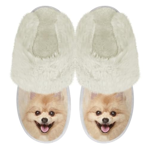Binienty Pantuflas de felpa unisex para interiores y hombres, minimalistas, mullidas, suaves y cálidas, con forro polar, Pomerania, 39.5/40.5 EU