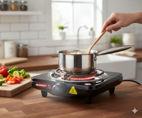 Image of Electric Hot Plate with Heat Adjustable Control, Single Burner Cooking Stove black