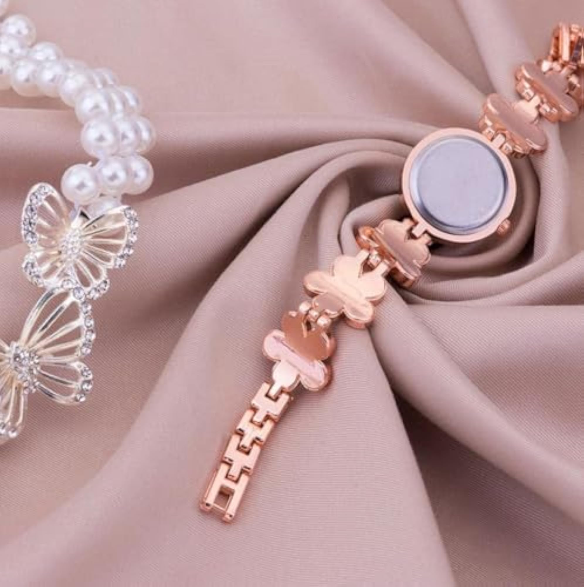 Women's Unique Designer Flower Copper Chain Bracelet Watch