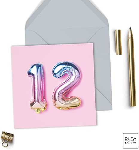 12th Birthday Card For Boy Or Girl - 12th Anniversary Card - Birthday Card For A Twelfth Year Old - Rainbow Foil Balloons 12th Card By Ruby Ashley ®